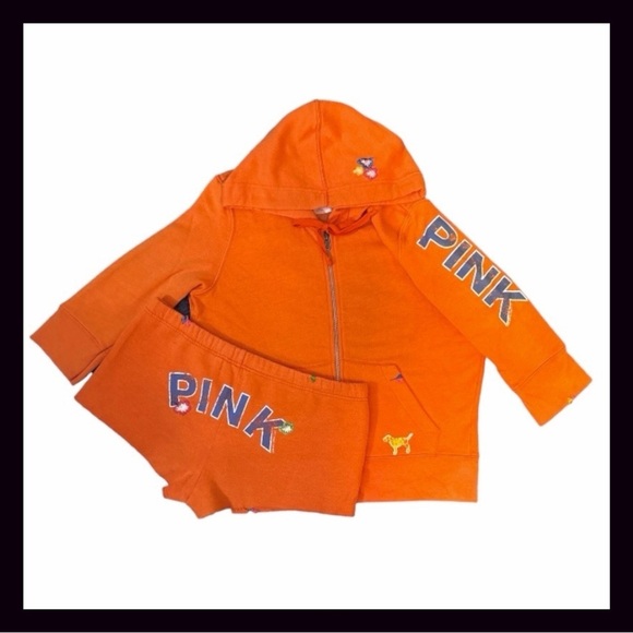 Vintage Victorias Secret PINK Orange Embroidered Matching Set Size Medium - Picture 1 of 16